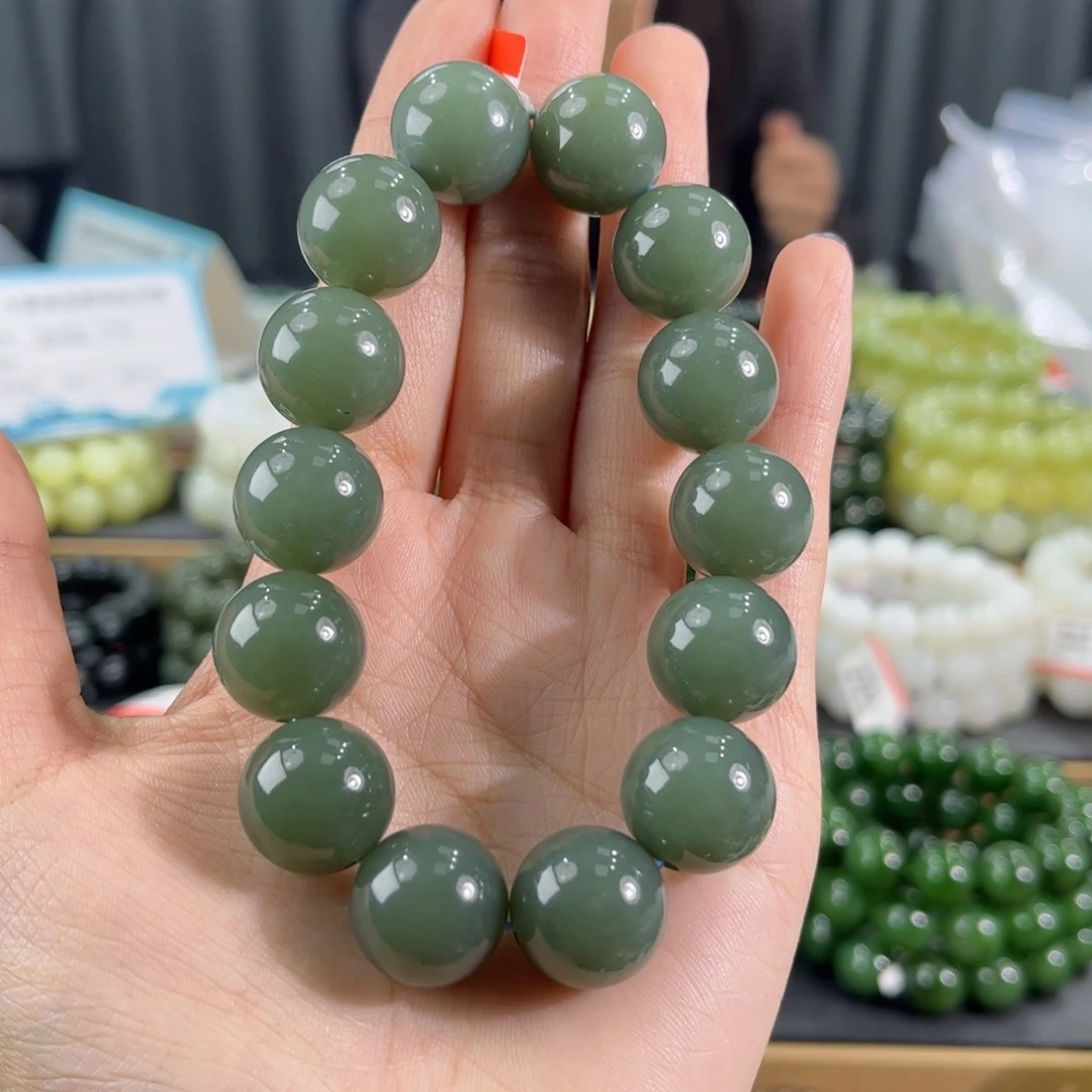 和田玉未镶嵌手链纯天然和田玉16mm新疆且末蓝圆珠