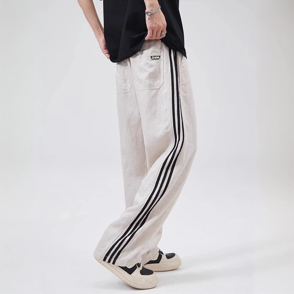 Cebrodz亚麻直筒休闲裤男2025夏季莱赛尔天丝裤子宽松运动男士