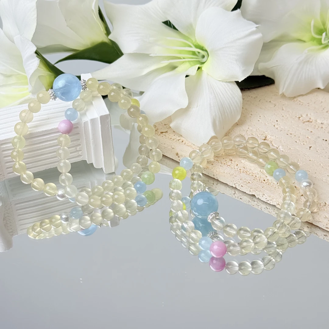 【金沙滩】黄水晶海蓝宝手串6-14mm手串面小仙多样性发其一Z