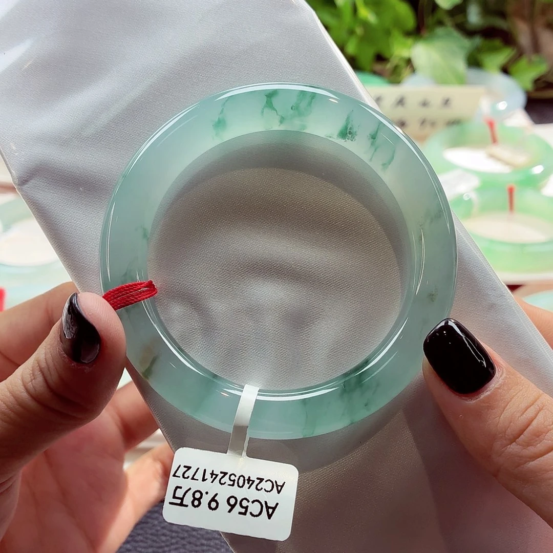 翡翠未镶嵌手镯山清水秀冰晴飘花68-35