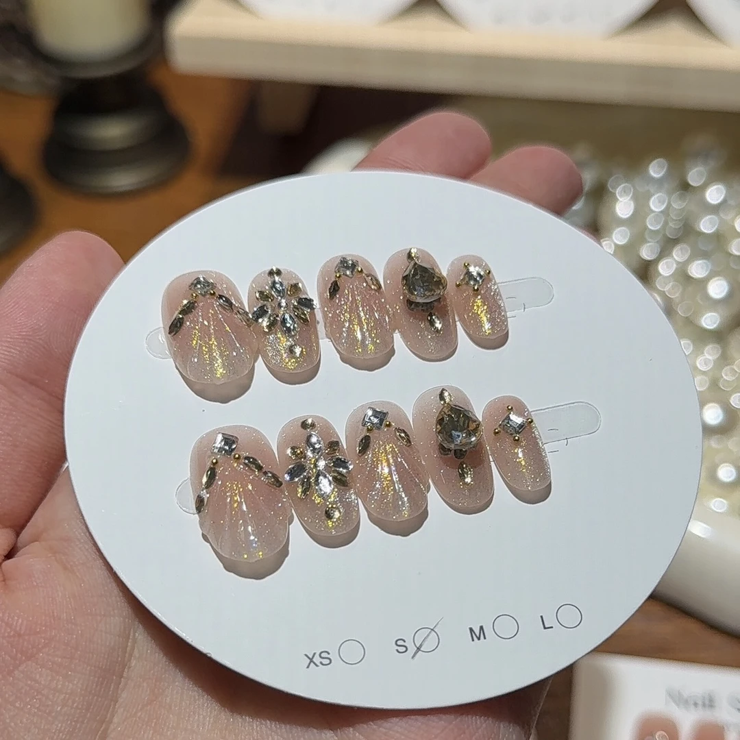 Y010【鎏金贝壳】纯手工高级显白穿戴甲（拍1发6全套工具）