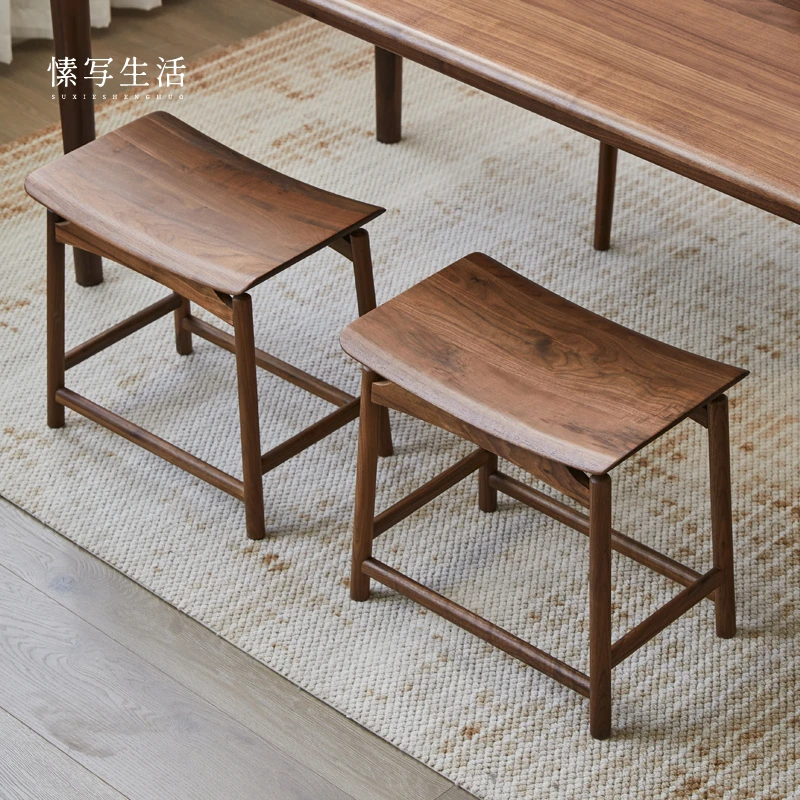 黑胡桃木实木餐凳家用餐桌椅子现代简约设计款元宝方凳