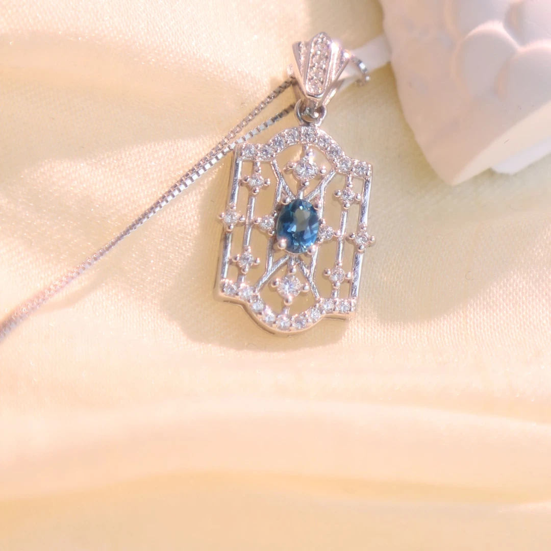 S925银天然彩宝托帕石宫廷法式吊坠