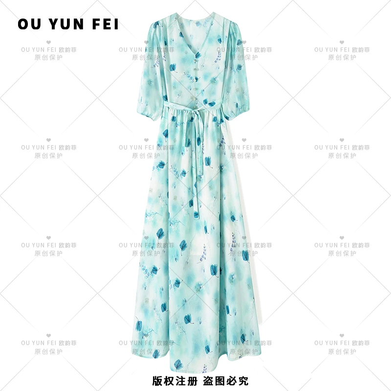 气质连衣裙女夏季新款高级感显瘦穿搭时尚轻奢优雅洋气长裙F1288