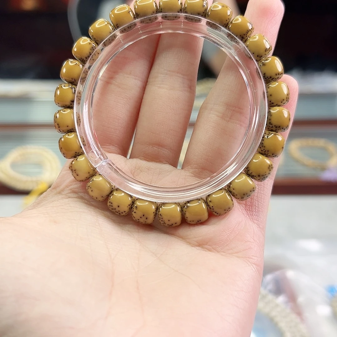 手串星月菩提Fqh9*8鸡油黄 大光头留白 颗粒星