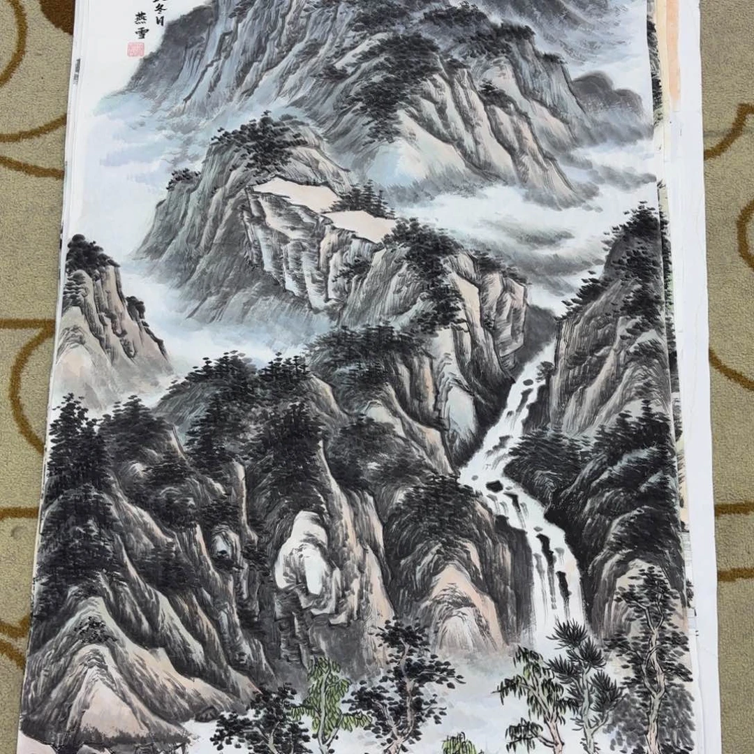 国画四尺梁艳雪山水手绘