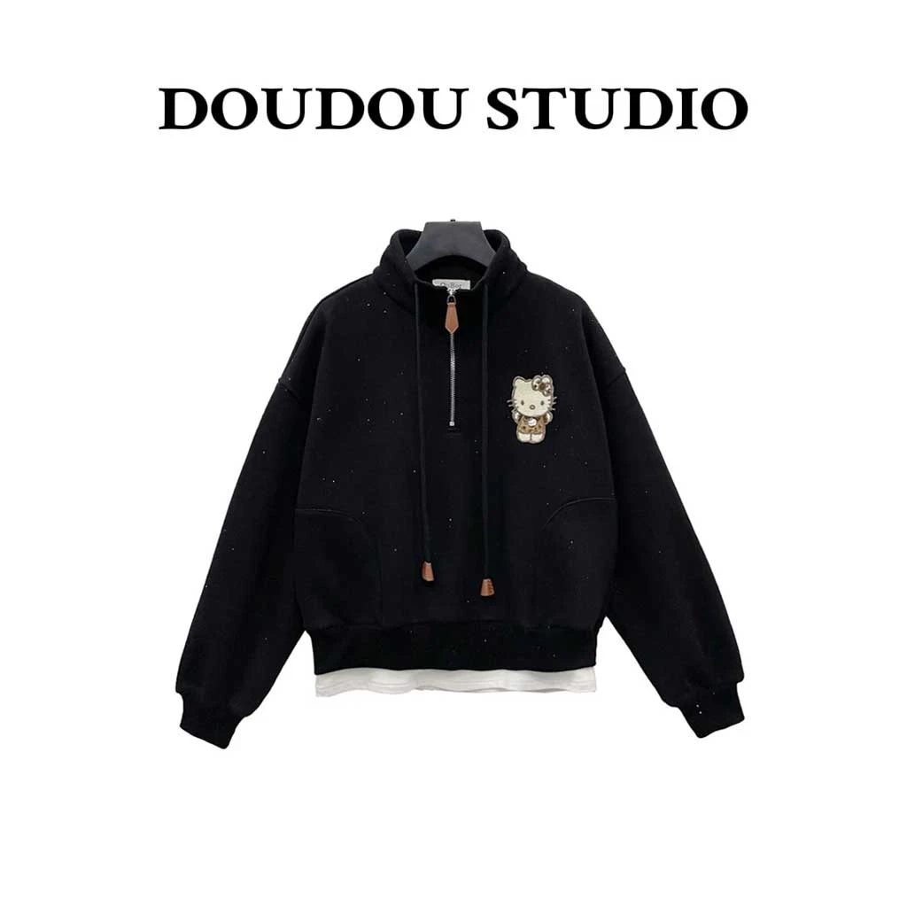 【兜兜】猫猫 冬季卡通刺绣半开拉链立领运动开衫卫衣 201285