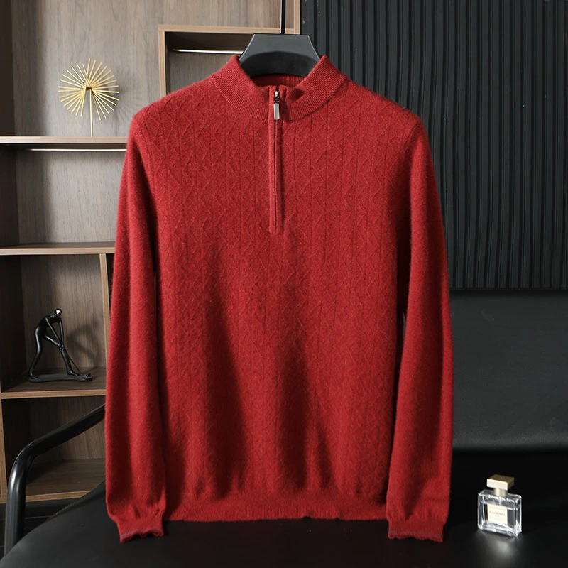 【100%山羊绒】男士半拉链圆领羊绒打底衫1467