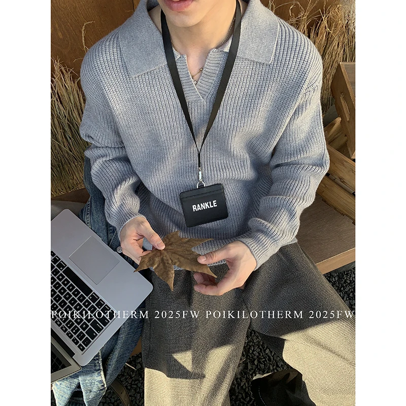 PLTH*重磅美式粗针织POLO衫秋冬内搭打底毛线衣轻熟风V领套头毛衣