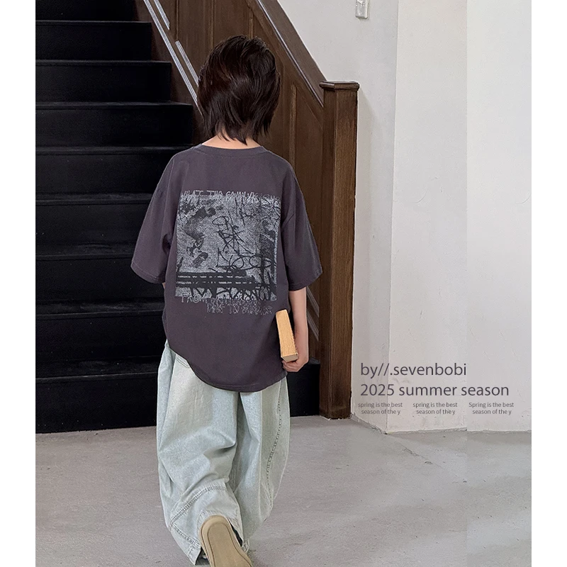 【现货】中大童印花短袖童装夏季男童t恤2025新款儿童打底衫韩版