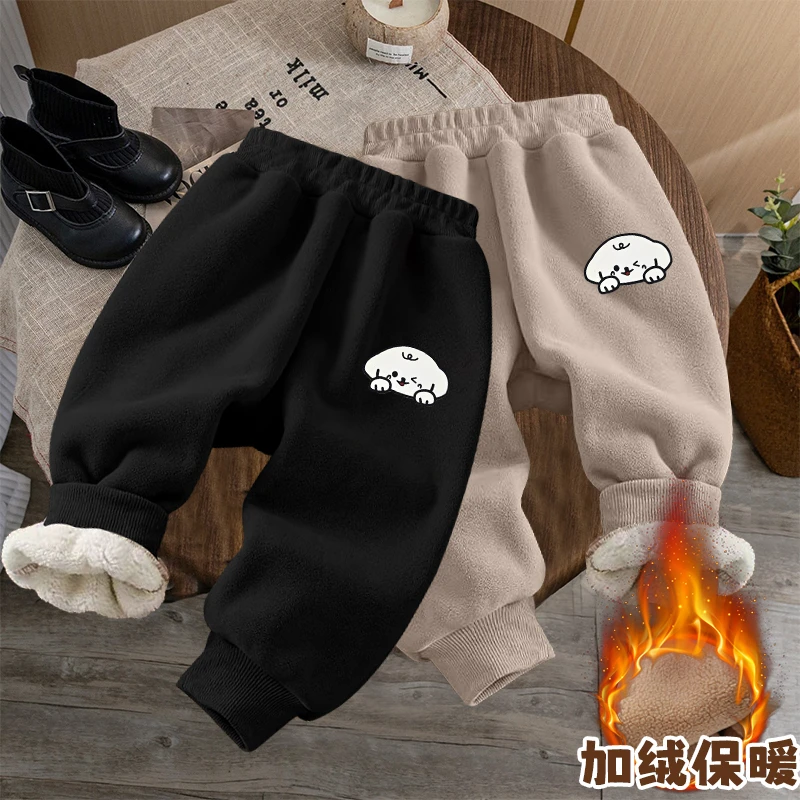 中小童奥粒绒保暖加绒运动长裤男女童宝宝秋冬加厚可爱百搭束脚裤