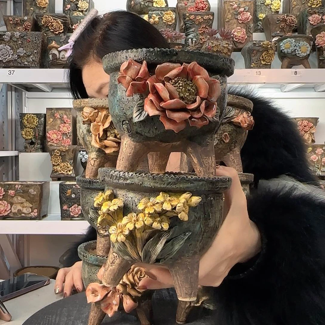 红陶紫*藤青默花器麦饭石花盆