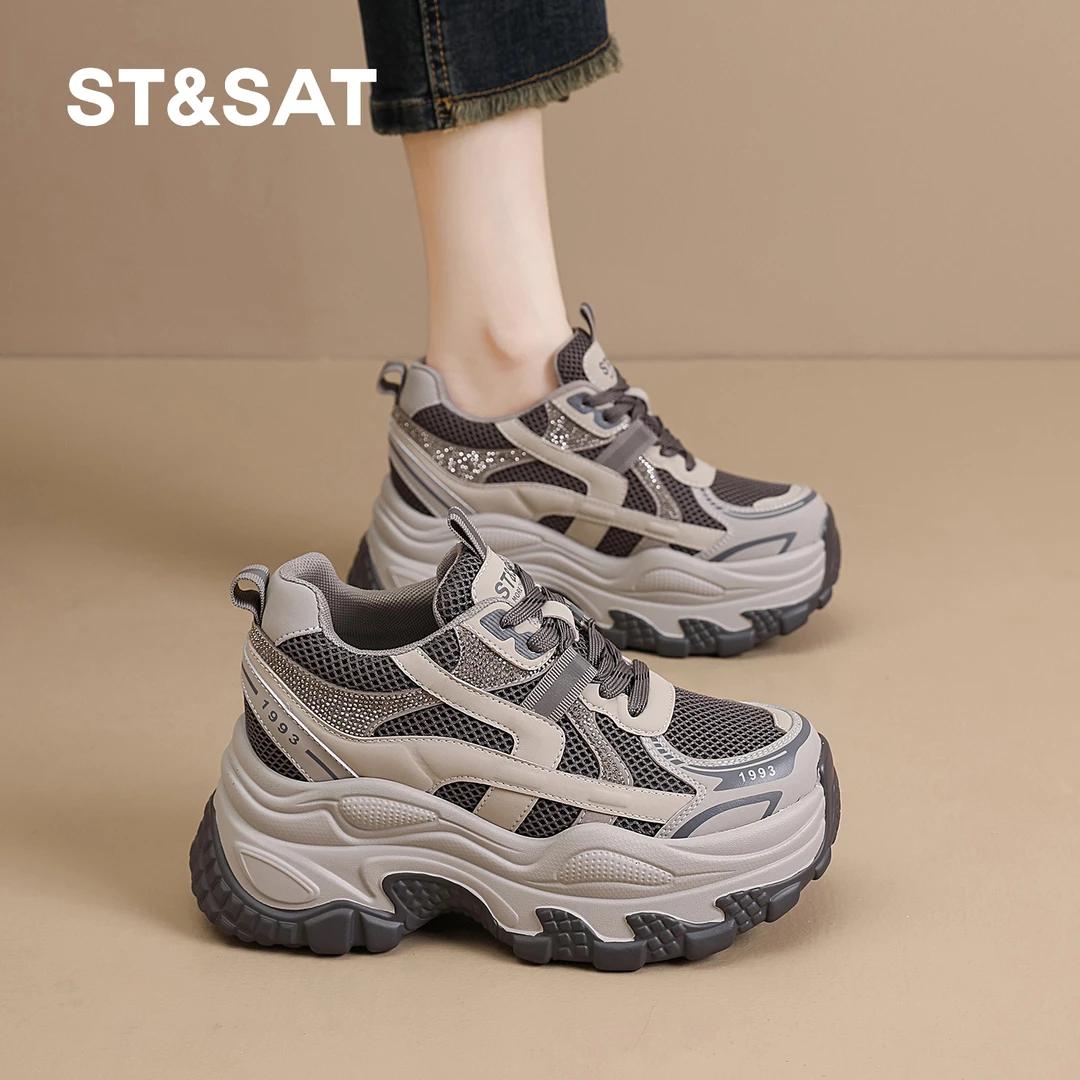 星期六内增高8CM网面透气老爹鞋女2025秋季新款轻便舒适休闲女鞋