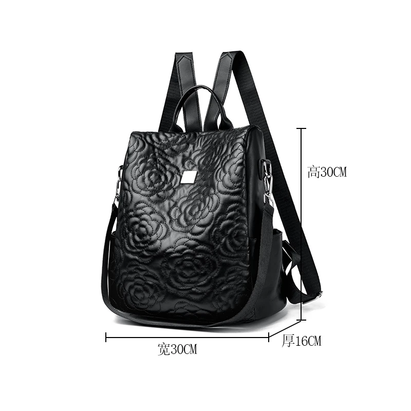 晶BT背开式秋冬068黑时尚百搭女士复古简约质感休闲双肩包堡萝