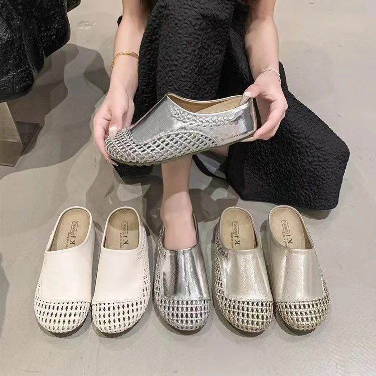 夏季透气软底外穿穆勒鞋时尚休闲编织镂空洞洞厚底凉鞋时尚拖鞋98