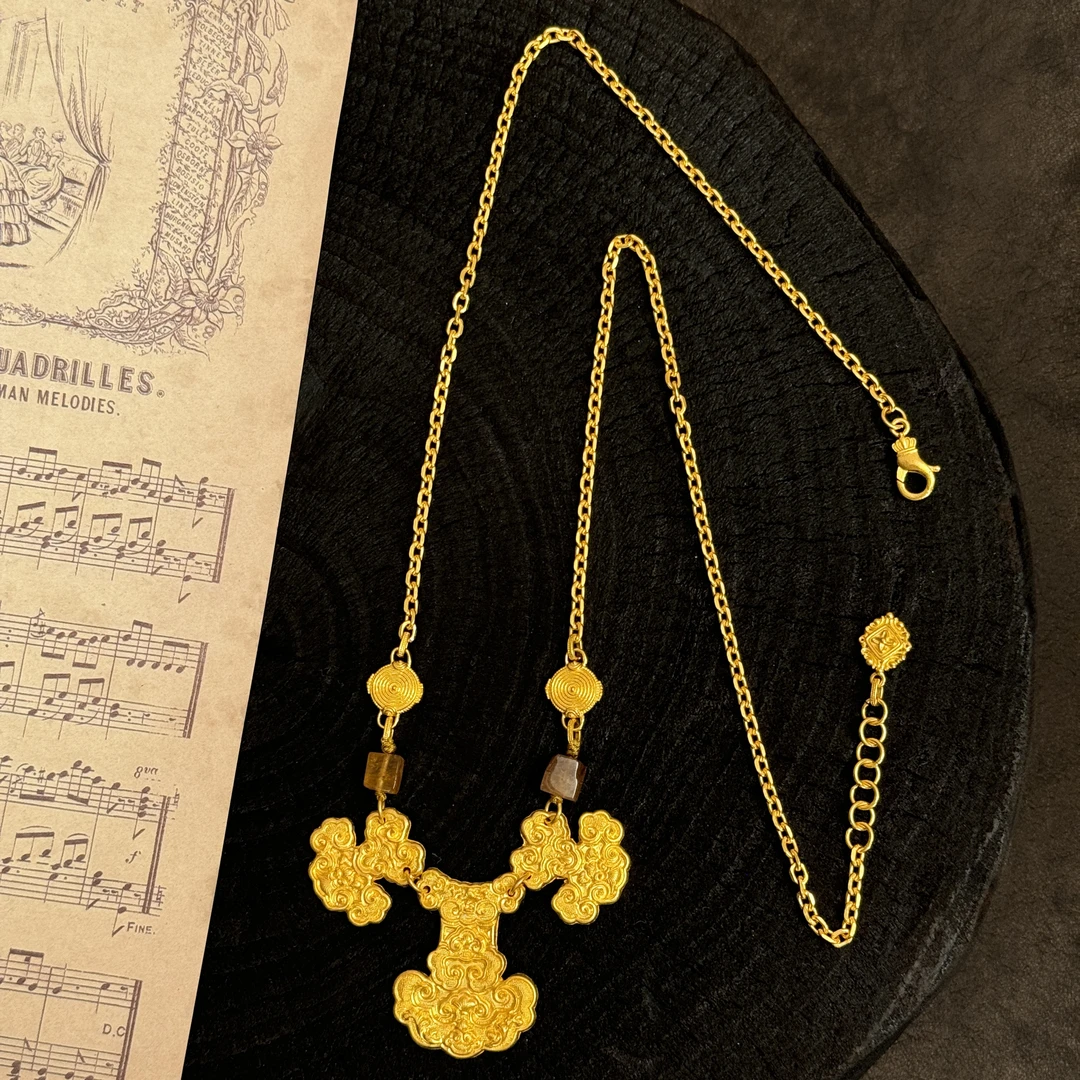 【金娜娜】如意连雲流光项链 足金錾刻古法复古中古