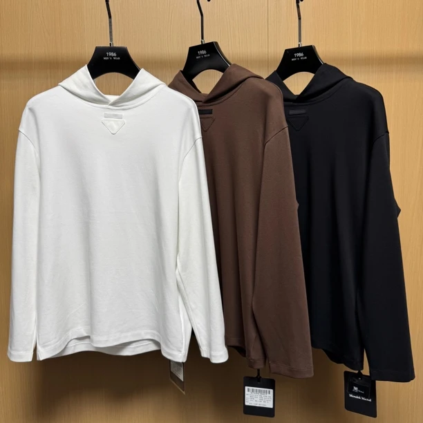 【连帽宽松三角标】9235男士休闲时尚水揉棉长袖T
