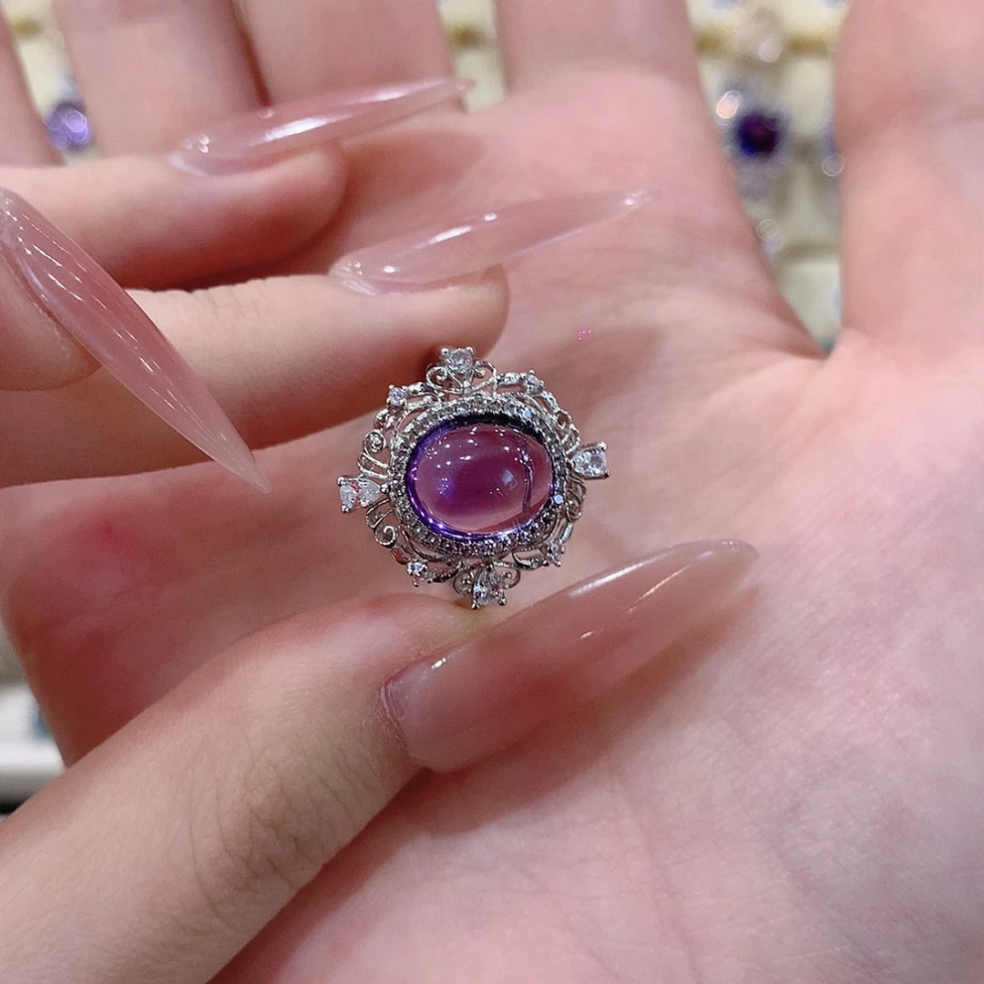 紫晶戒指银S925镶嵌紫水晶