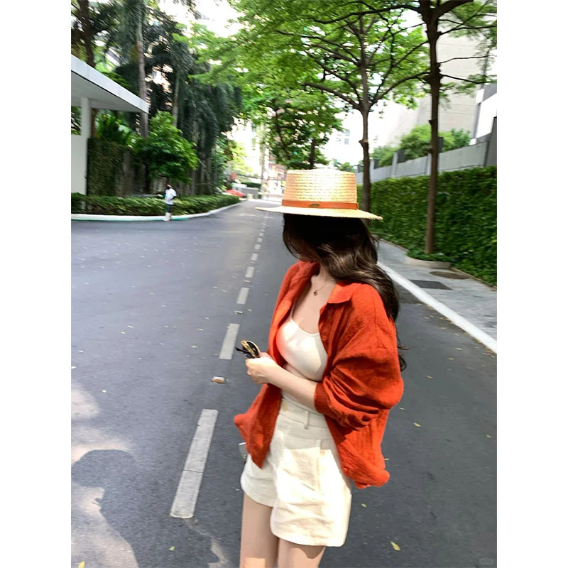 2025秋季新款修身显瘦休闲时尚百搭简约衬衫上衣气质高腰A字短裤