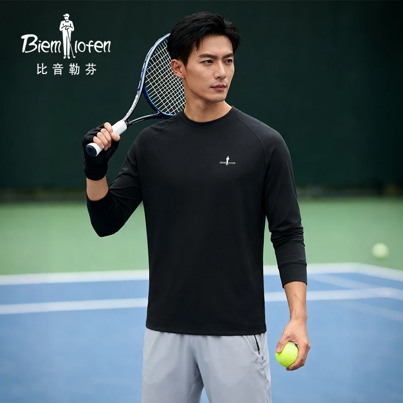 【双面针织肌理】比音勒芬2025秋季新款休闲印花圆领长袖t恤男士