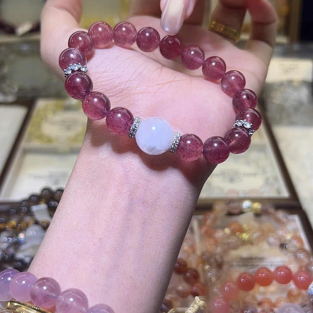 水晶手链未镶嵌鸽血红草莓晶10m