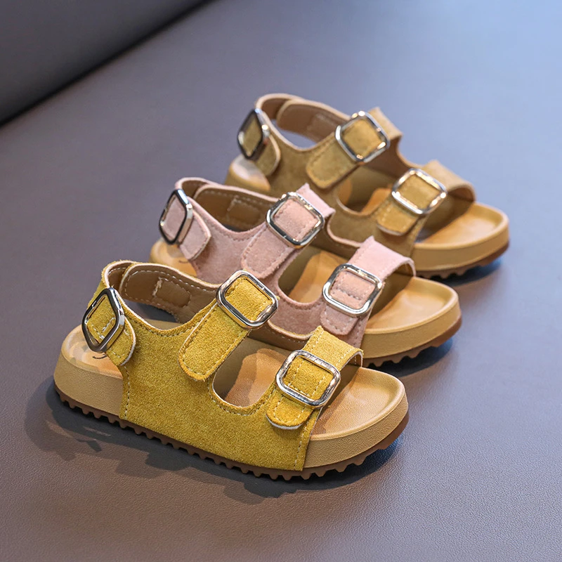 金属双鞋扣儿童露趾小凉鞋2025年夏男女童一脚蹬沙滩鞋YY-8111