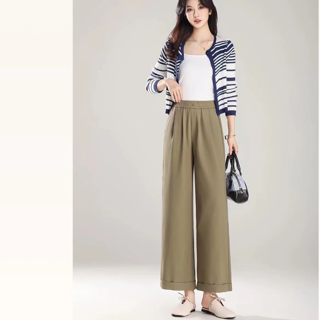2025夏季薄款新款高腰时尚洋气直筒舒适松弛感九分直筒阔腿裤1812