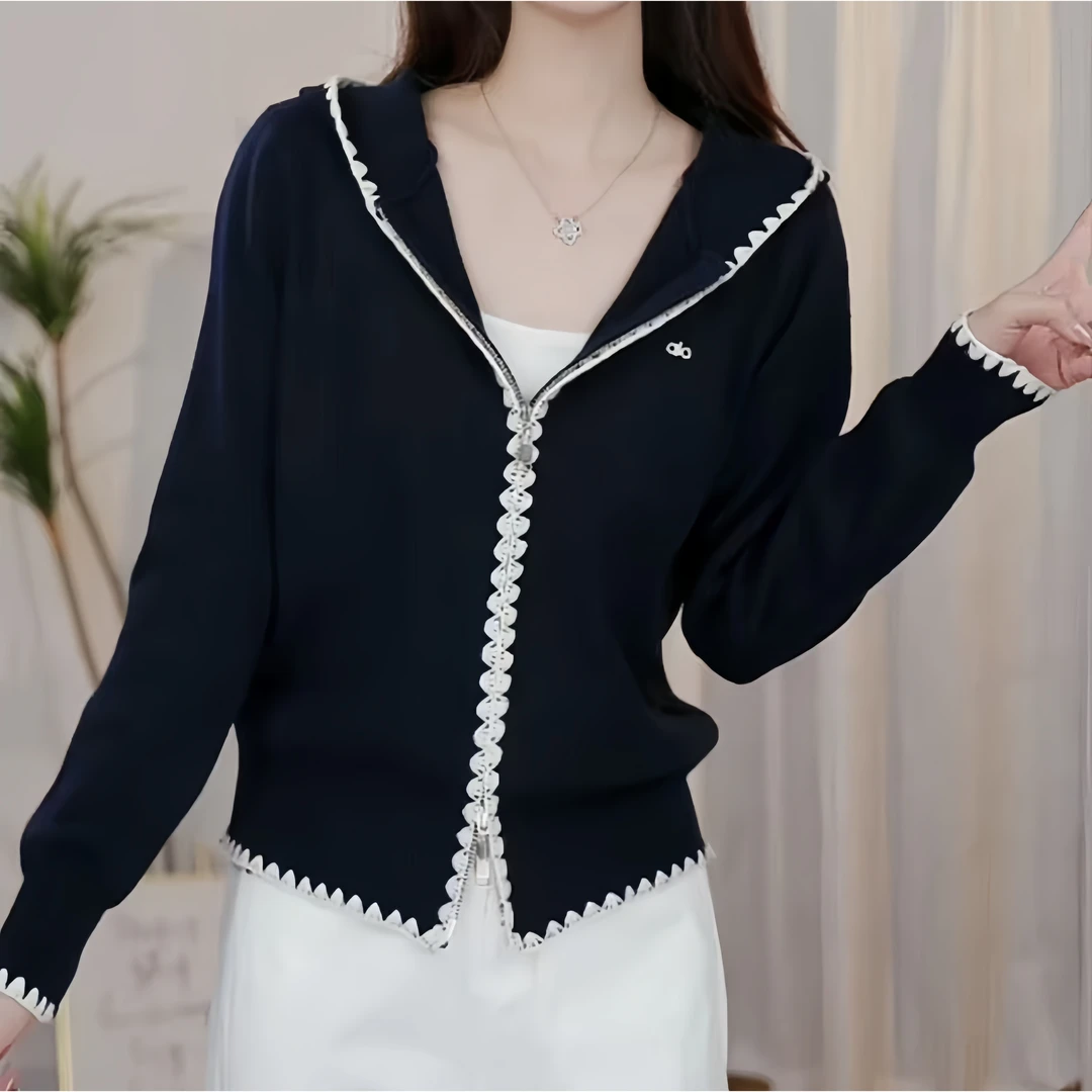 设计感洋气减龄针织衫韩版连帽针织衫女2025新款早秋小众百搭开衫