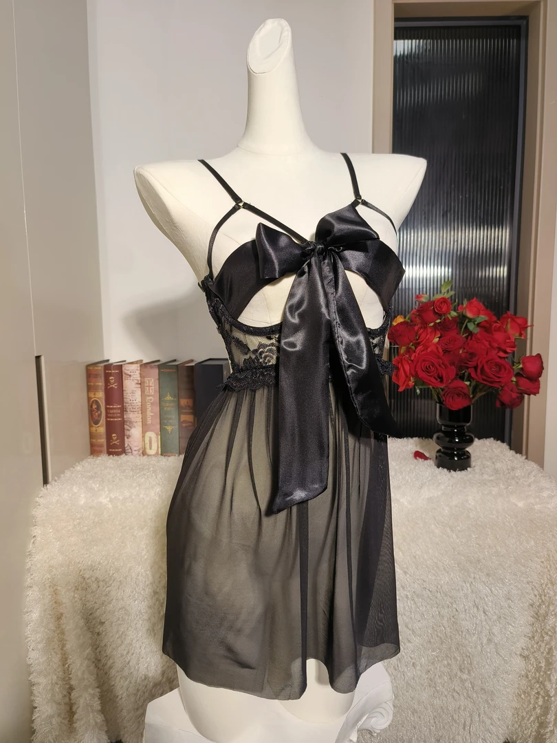 146号轻透可视性感蝴蝶结女睡衣睡裙蕾丝