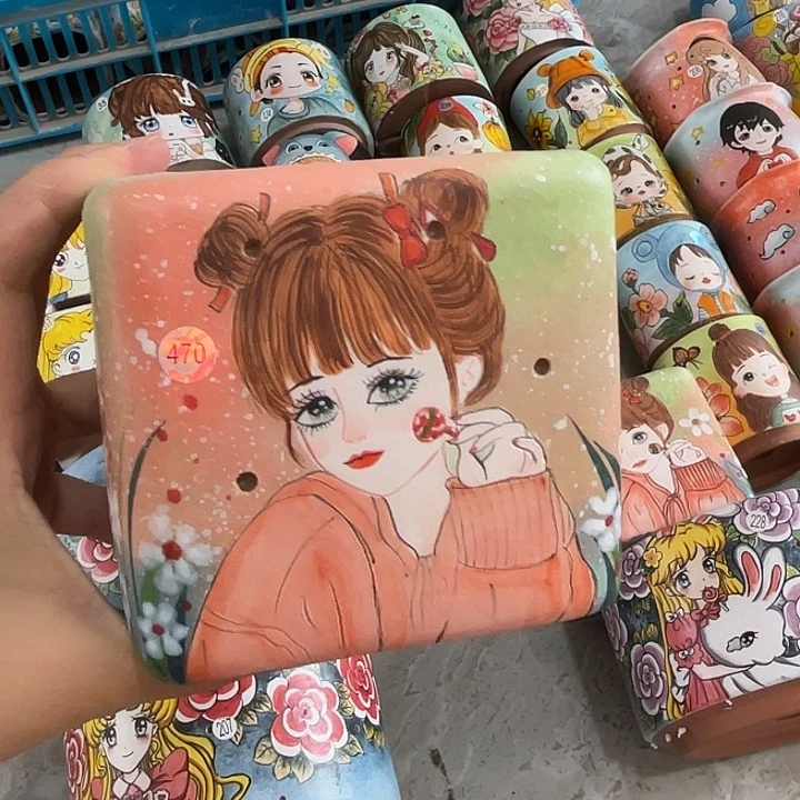 内口7.5 手绘花盆花盆花盆