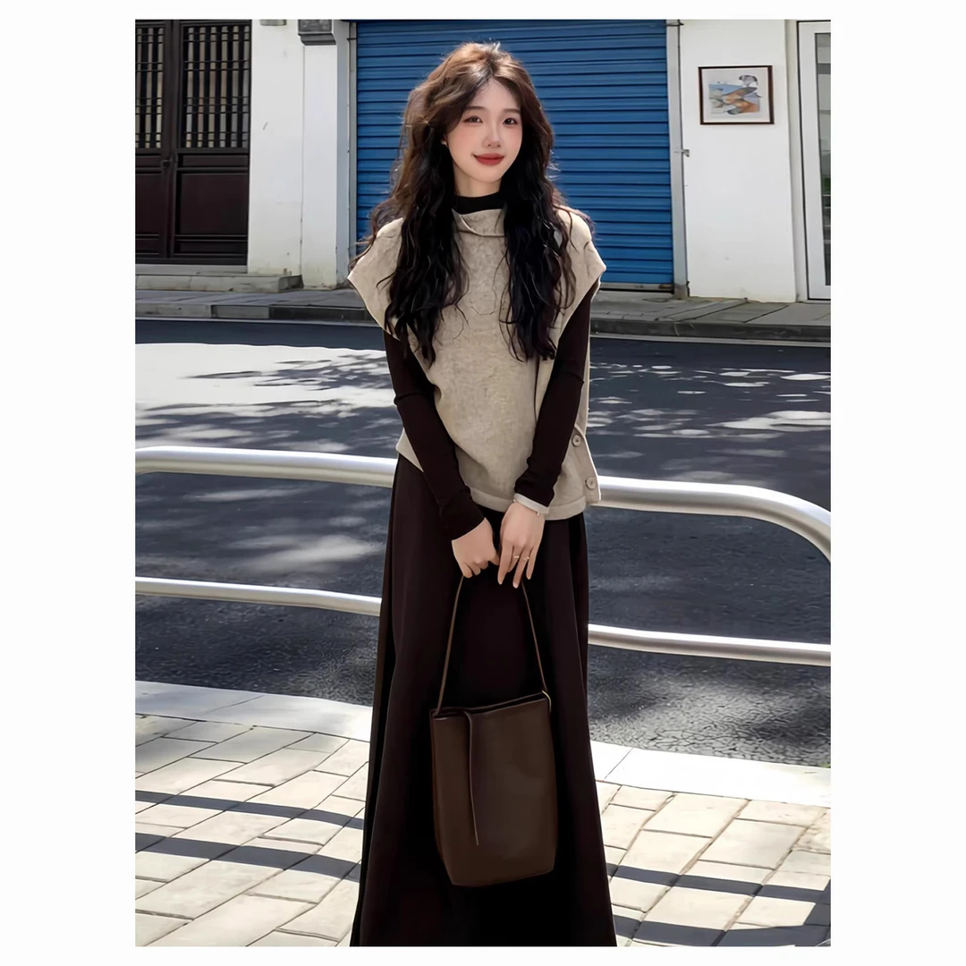 富家千金法式针织毛衣马甲连衣裙子女春季2026新款气质小香风套装