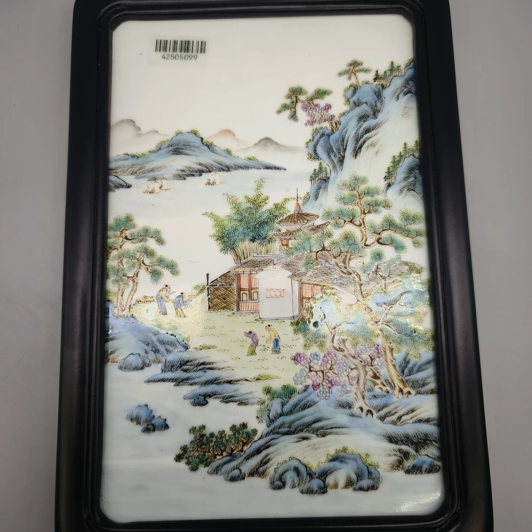 42505099*民国粉彩山水人物纹瓷板/瓷器四/江苏省文物总店/
