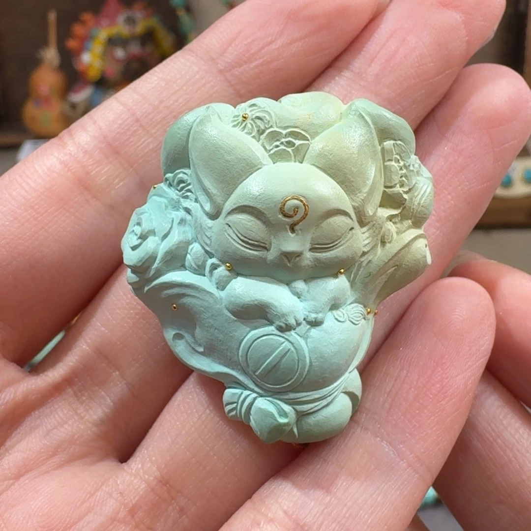 绿松石未镶嵌珠宝半成品凤九花束雕刻件