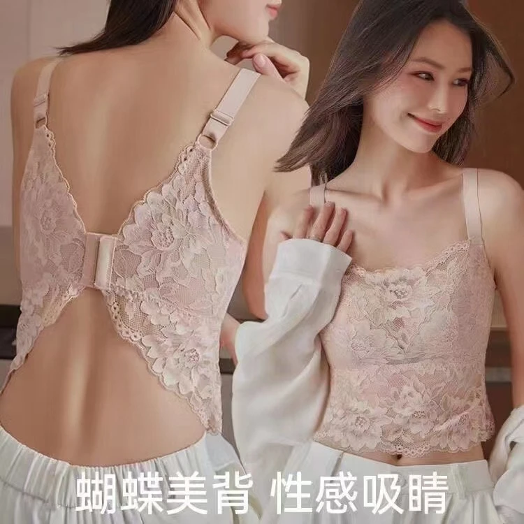 蕾丝无钢圈大胸显小女士内衣薄款舒适防下垂调整型吸汗美背文胸