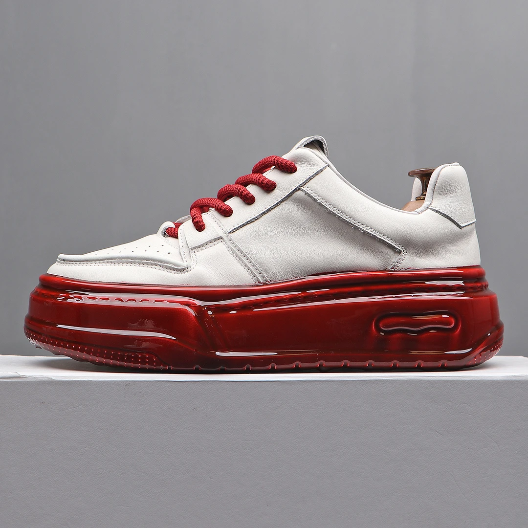 头层牛皮2025休闲鞋男夏季透气厚底真皮小白鞋安可拉红简约风新款