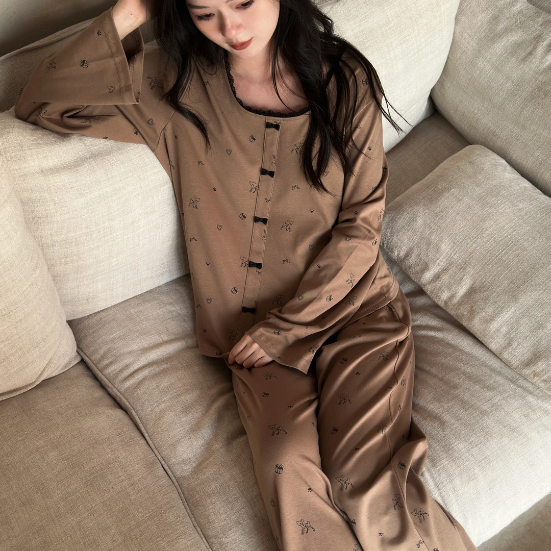 及好睡衣女春秋季纯棉长袖开衫新款家居服秋冬款休闲可外穿套装