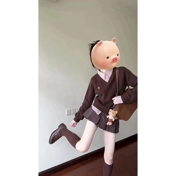 假两件长袖毛衣女秋冬韩系学院风拼接设计感polo领针织衫裙子套装