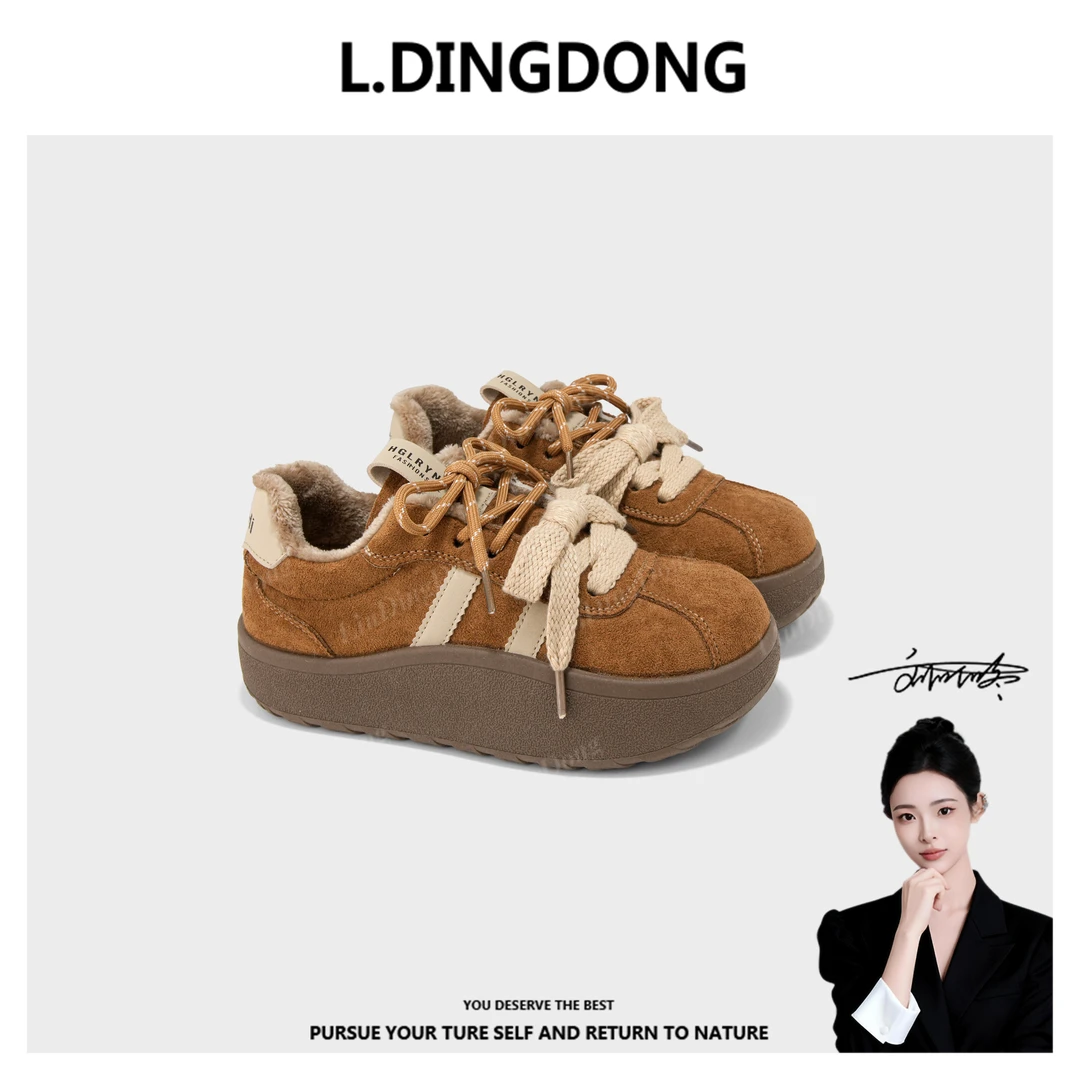 【刘叮咚女鞋】加绒德训鞋女款2026新款冬季时尚鞋子百搭女鞋厚底