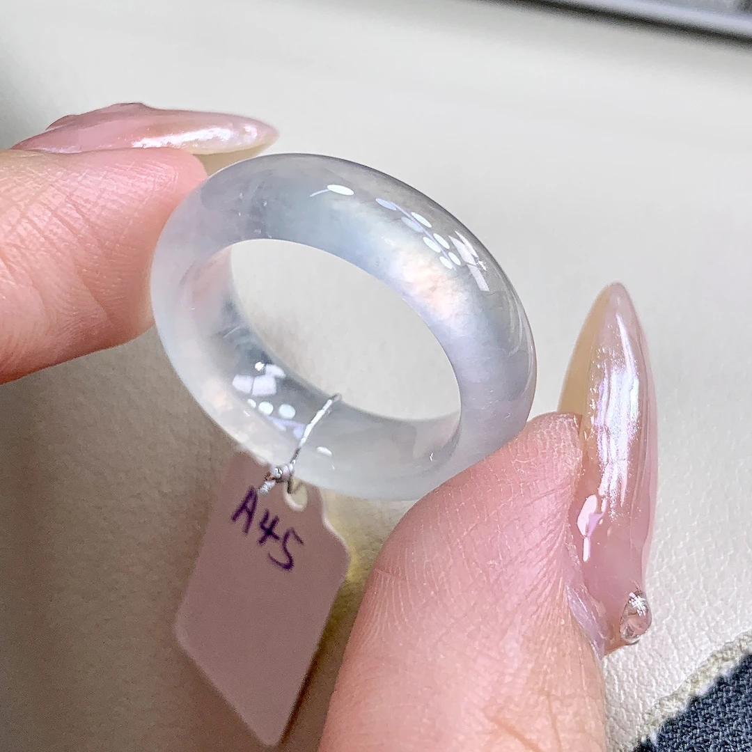 17号高冰起杠光白冰白月光缅甸a货翡翠戒圈 尺寸17.9-6.9-4.1mm