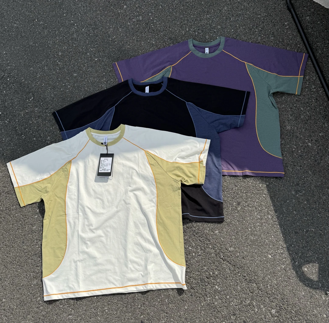 拼色撞色运动速干T恤宽松版型情侣款上衣户外短袖