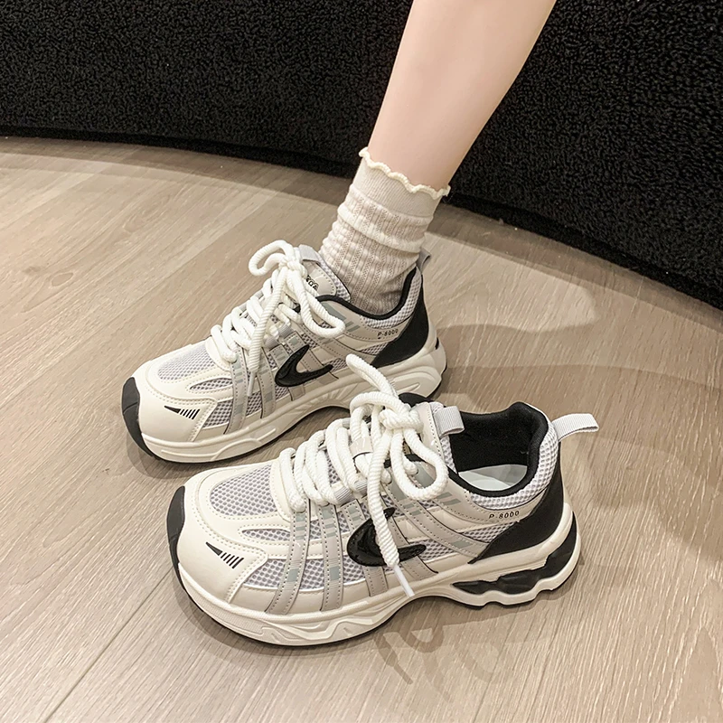 复古小众老爹鞋女2025秋季新款厚底增高网面透气休闲跑步运动鞋子