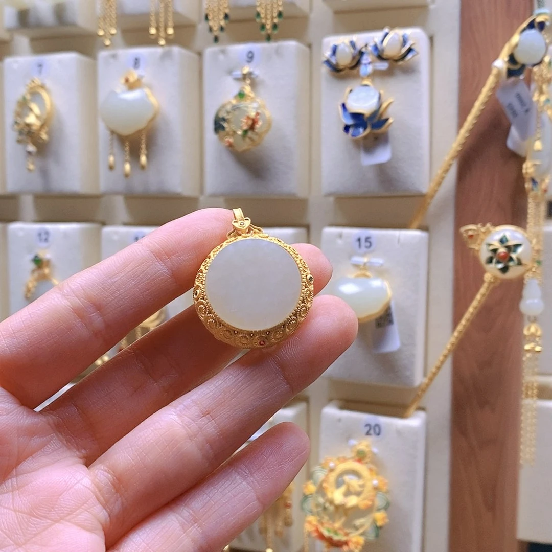 和田玉颈饰银S925镶嵌