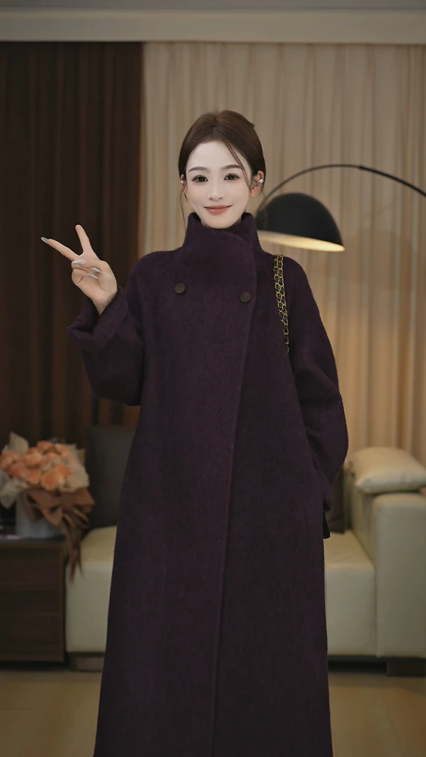 【高端系列】奢选“牦牛绒+绵羊毛”双面手缝大衣气质显瘦廓形中长款