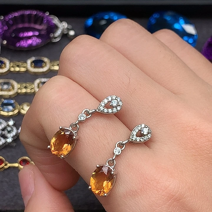 银S925镶嵌黄晶耳饰