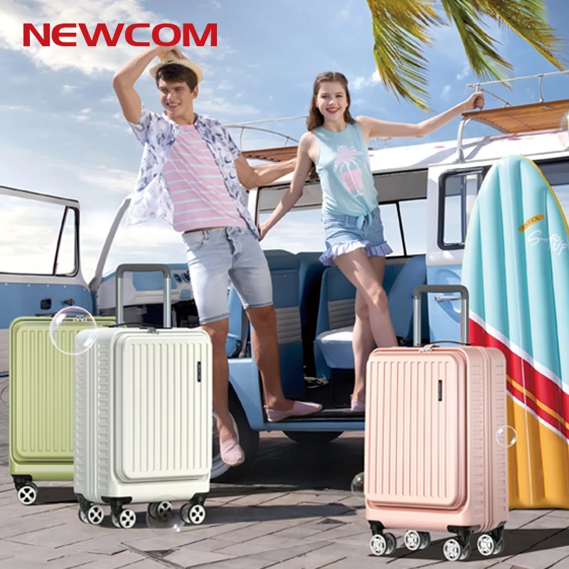 NEWCOM/悠客前开盖行李箱20寸时尚多功能旅行拉杆箱女静音密码箱