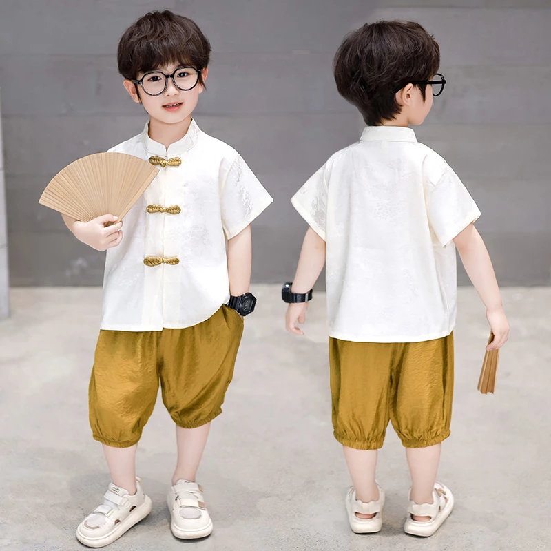 男童夏装套装2025新款中国风夏装儿童古装唐装短袖国潮男孩夏款酷