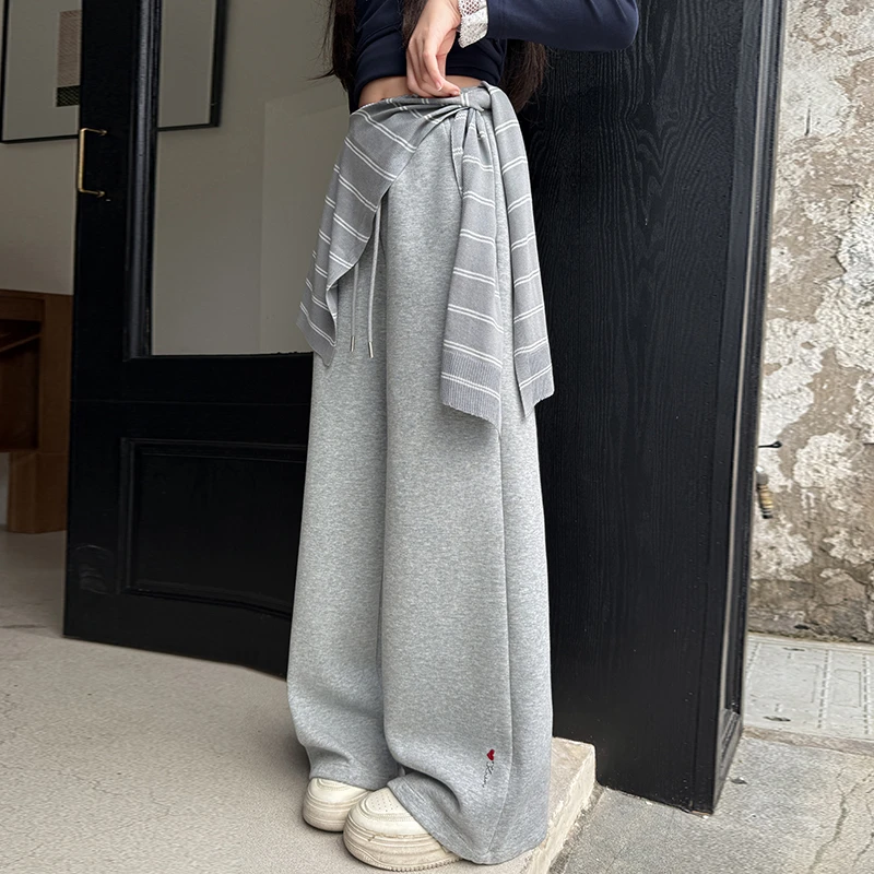 儿童秋装2025新款大女童装灰色裤子春秋款运动卫裤秋季阔腿直筒裤