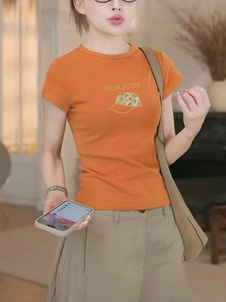 潮流欧货修身百搭女士T恤洋气上衣时尚正肩短袖圆领显瘦夏季韩系