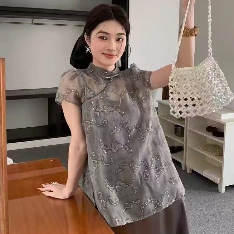 9776 新中式国风提花吊带缎面连衣裙2025夏季新款蕾丝气质两件套