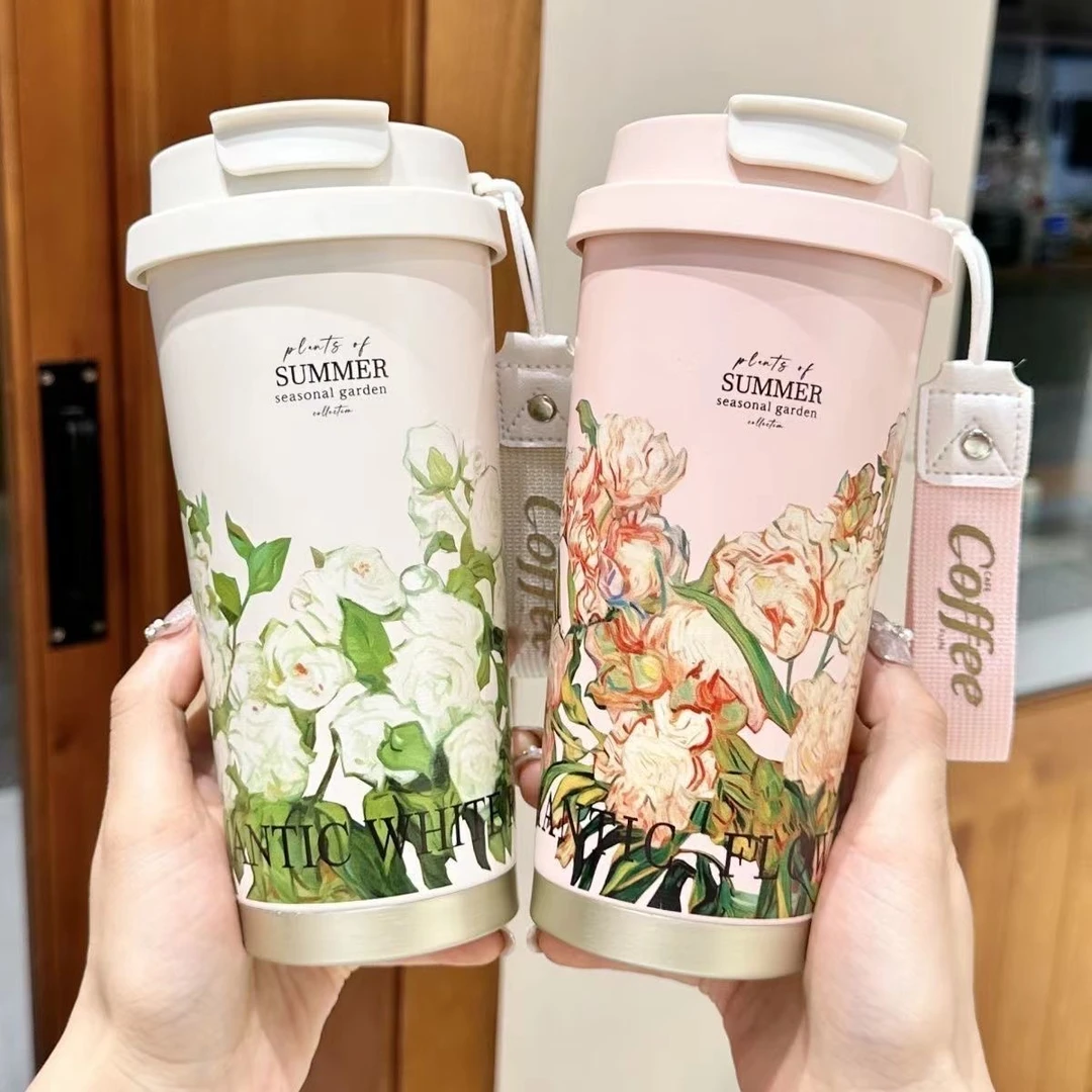 G316梵高系列闪耀轻奢咖啡杯男女高颜值吸管网红双饮杯创意可乐杯